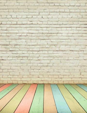 Senior White Brick Wall With Rain Color Wood Floor Backdrop For