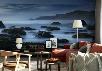 Photo Wallpaper Wall Mural Sea Coast Mist Blue Theme Beach