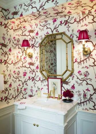 Raspberry Chinoiserie Powder Room By Ashley Whittaker