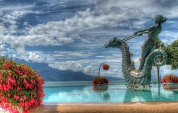 Wallpaper Landscape Flowers Switzerland Fountain Sculpture