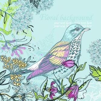Birds Vector Name Hand Drawn Floral Background With