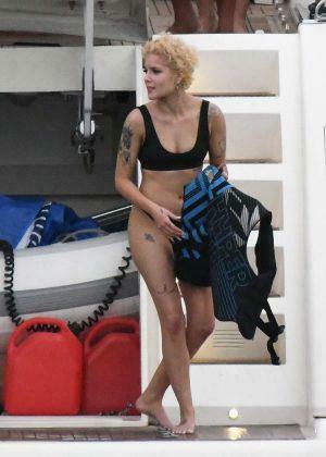 Halsey In Black Bikini On A Yacht Miami