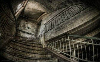 Old Building Ruins Stairs Dark Nostalgia Desktop Wallpaper