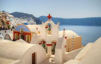 Wallpaper Sea The Sky Mountains Home Santorini Greece Church