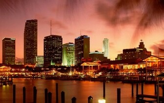 Orange Skyline Of Miami Wallpaper