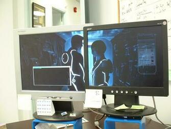 Sam Flynn Quorra Tron Legacy Dual Monitor Desktop Wallpaper In Action
