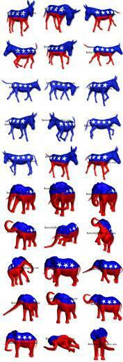 Patriotic Political Party Icons Democratic Donkey And Republican