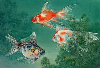 Goldfish Swimming Wallpaper Wall Mural Self Adhesive Multiple