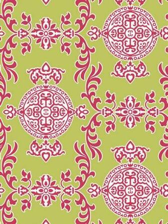 Wallpaper In Green And Raspberry T36112 From Thibaut S Enchantment