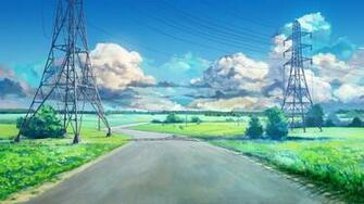 Clouds Blue Green Arsenixc Anime Landscape Road Power Lines