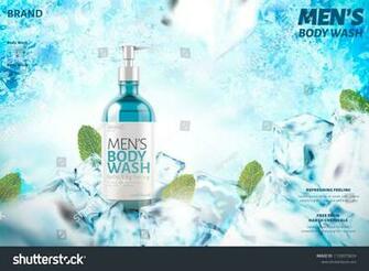 Cooling Men S Body Wash With Mint Leaves 3d Illustration On