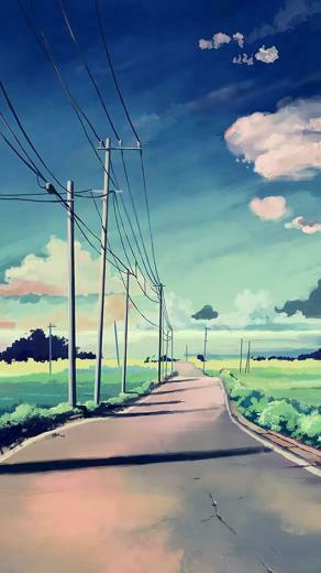 Landscapes iPhone Wallpaper Tags Anime Clouds Drawings Road