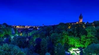 Wallpaper Luxembourg Bridges Castles Night Time Trees