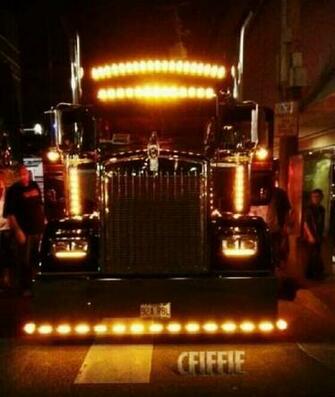Big Rig At Night With Chicken Lights