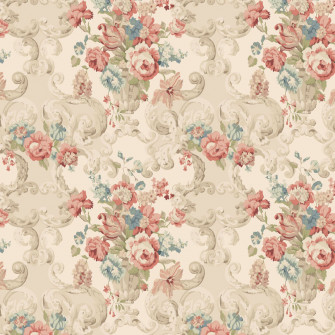 Mulberry Home Floral Rococo Red Green Wallpaper Courthouse