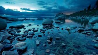 Dark Nature Wallpaper Blue Sunset Rocks River
