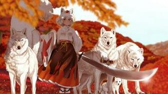 Wallpaper Anime Girl Kimono Sword Wolf Autumn