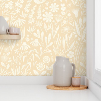 Wildflowers Buttercream Yellow Medium Scale By Writtenbykristen Wallpaper