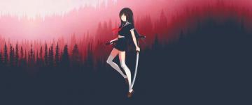 Wallpaper Id Anime Girls Red Katana Forest