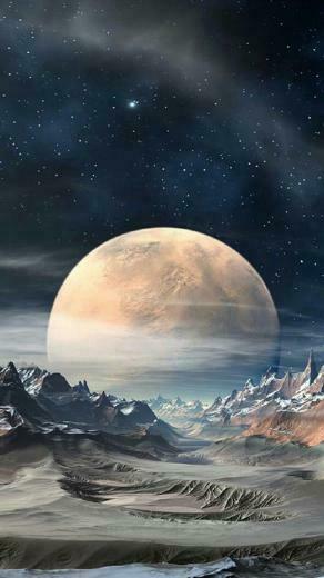 Nature Super Moon Planet Rocky Landscape iPhone 5s Wallpaper