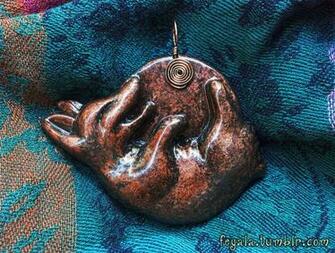Tarnished Copper Laughing Corgi Pendant By Cehualli