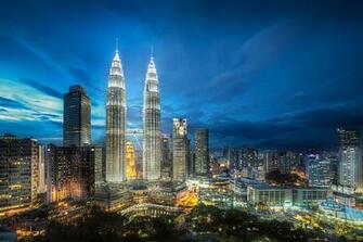 Malaysia Skyscrapers Houses Megapolis Night Kuala Lumpur Cities
