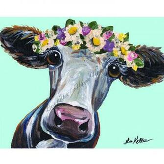 Cow Print Cora With Flower Crown Choice Of Background Colors