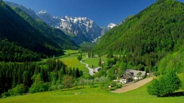 Spring Alpine Valley Mountains Fields