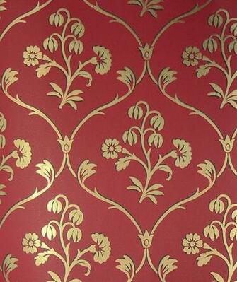 Cranford Wallpaper Red With A Floral Ogee Motif In Gold