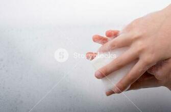 Hand Washing And Soap Foam On A Foamy Background Royalty