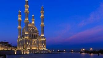 Heydar Mosque Azerbaijan Baku Lights Night