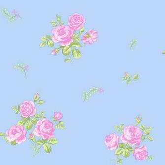 Floral Designer Feature Wallpaper Sky Blue Pink Flower Rose
