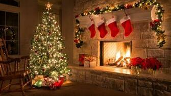 Wallpaper Merry Christmas Home Fireplace Tree Gifts