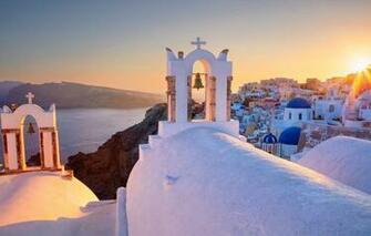 Wallpaper Sea Dawn Building Home Santorini Greece Church