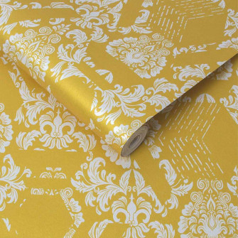 Geo Damask Yellow Wallpaper Graham Brown