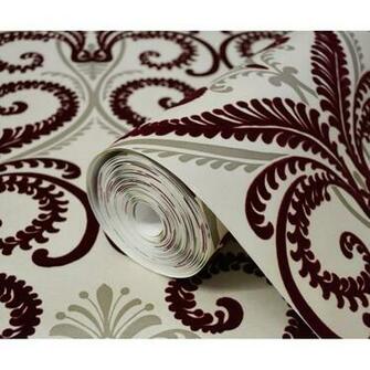 Finish Flock Wallpaper Colour Red Cream Design Style Damask Roll