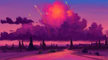 Desktop Wallpaper Outdoor Fantasy Landscape Pink Clouds Art