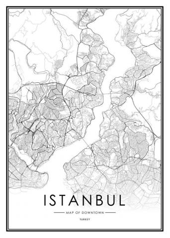 Istanbul City Map Turkey White And Black Art Print