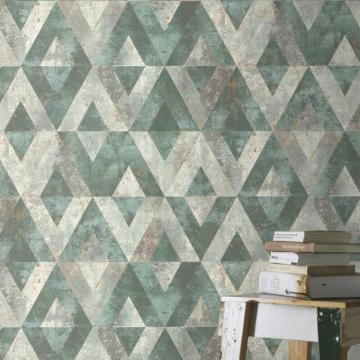 Rasch Yucat N Geometric Triangles Grey Green Metallic Wallpaper