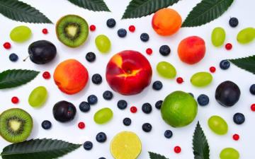 Colorful Blueberry Grapes Apple Plums Fruits