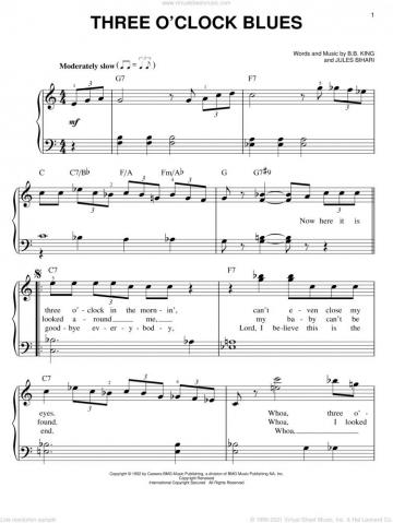 King Three O Clock Blues Sheet Music For Piano Solo Pdf