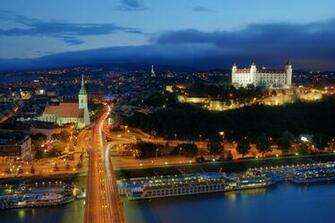 Architecture Castle Clouds Water Lights Tower Night