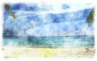 Watercolor Painting Tropical Beach Wallpaper Jpg