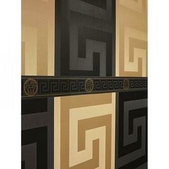 Home Versace Greek Key Black And Gold Luxury Wallpaper Border