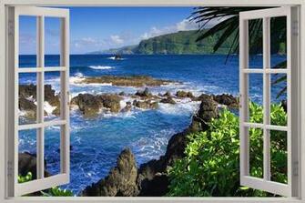Huge 3d Window Exotic Beach Wall Stickers Film Mural Art Decal