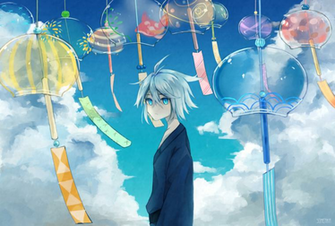White Hair Blue Eyes Kimono Wind Chime Boy Wallpaper