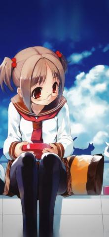 Girl And Cat Anime Illust Art Blue Day iPhone X Wallpaper
