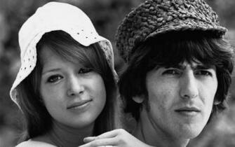 Pattie Boyd George Harrison Face Bw The Beatles Wallpaper