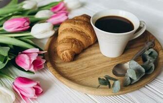 Wallpaper Flowers Bouquet Spring Coffee Spoon Tulips