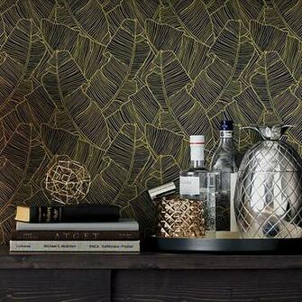 Palm Navy And Gold Self Adhesive Wallpaper Cb2